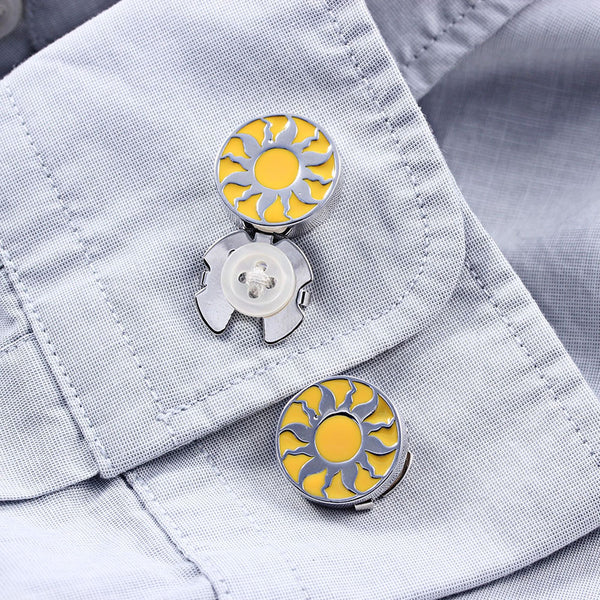 New Yellow Sun God Enamel Silver Button Cover For Tuxedo Business Formal Shirts 17.5MM One Pair
