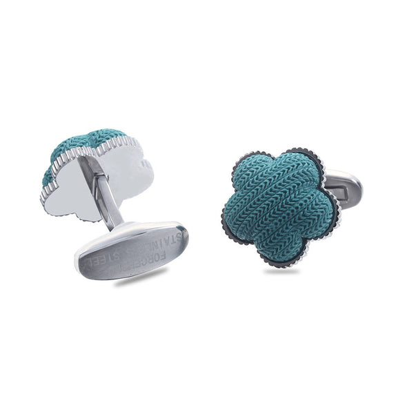 Blue Five-leaf Clover Imitation Fabric Stone Casting Serrated  stainless steel 316L cufflinks for Tuxedo Business Formal Shirts one pairs