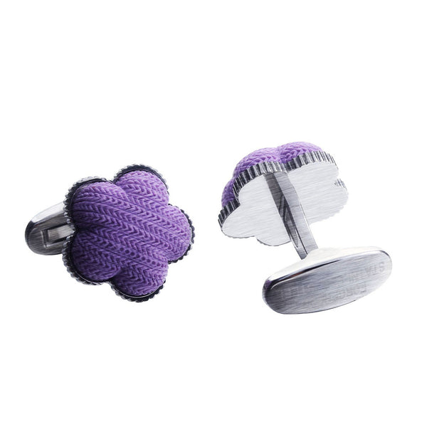 Purple Five-leaf Clover Imitation Fabric Stone Casting Serrated  stainless steel 316L cufflinks for Tuxedo Business Formal Shirts one pairs