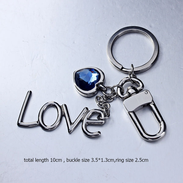 New Crystal Heart Tag Love Words Stainless Steel Keychain Dog Clasp Bag Charm KeyRing Clip Car Key Chain for Man and Woman