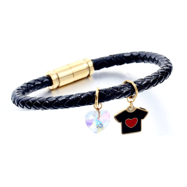 New Love T-shirt Flashing Heart Crystal Pendant  Magnetic Clasp Lucky Leather Braided Rope Bracelet Bangle