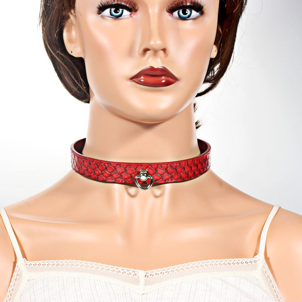Red Snake Genuine Leather Button Buckle hiphop rock Leather necklace collar Choker Necklaces 41CM