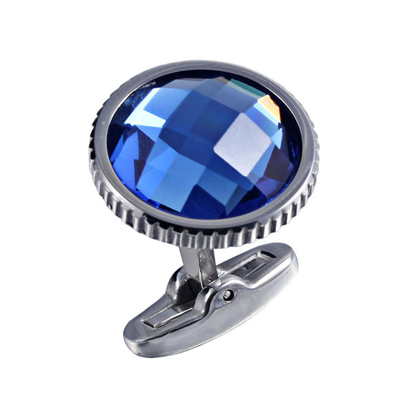 Sea Blue  Multi-faceted Shiny Crystal Casting Serrated  stainless steel 316L cufflinks for Tuxedo Business Formal Shirts one pairs