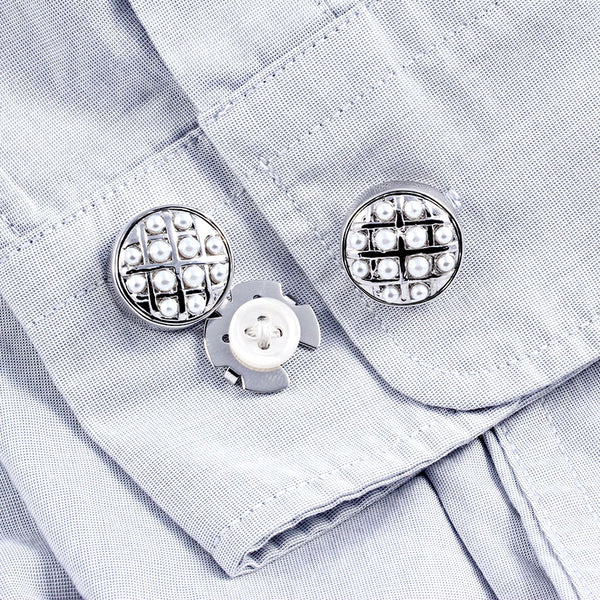 New Grid Pearl All-Match Trench Coat Silver Button Cover For Tuxedo Business Formal Shirts 17.5MM One Pair
