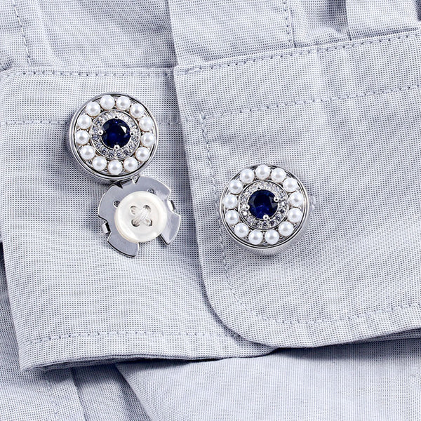 New Pearl With Crystal Noble Court Silver Button Cover For Tuxedo Business Formal Shirts 17.5MM One Pair