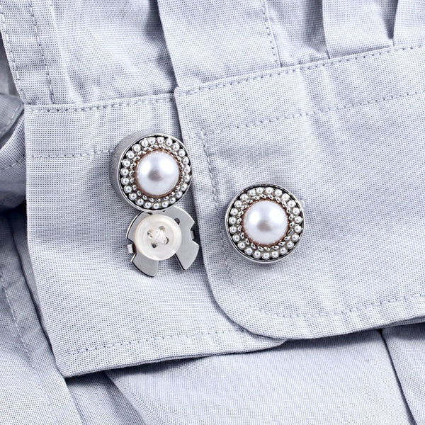 New Big Pearl All-Match Trench Coat Silver Button Cover For Tuxedo Business Formal Shirts 17.5MM One Pair