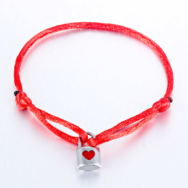 New Red Lock With Love Heart Embrace Ambition Stainless Steel Adjustable Rope Bracelet