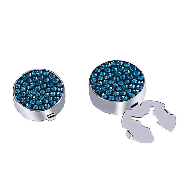 Forcehold starry sky full with blue zircon silver BUTTON COVER for Tuxedo Business Formal Shirts 17.5MM one pair