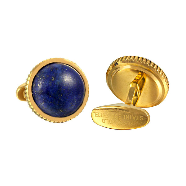 Lapis Lazuli Stone Serrated Side Stainless steel 316L 18K Gold Plating Cufflinks for Tuxedo Business Formal Shirts one pairs