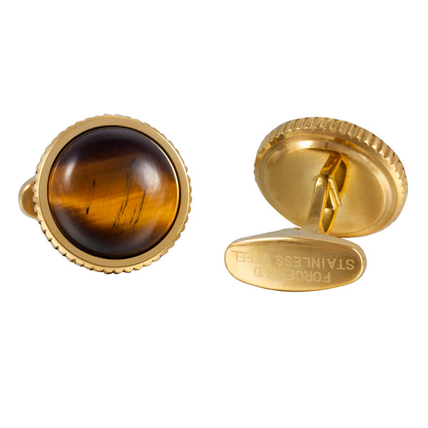 Natural enamel gold tiger eye stone Casting Serrated  stainless steel 316L cufflinks for Tuxedo Business Formal Shirts one pairs