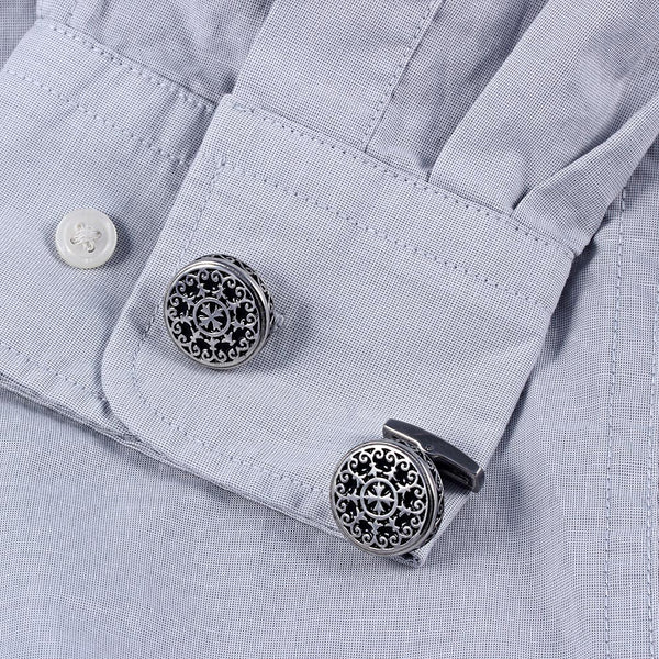 Black Retro Palace Court Flower Vine Carving Stainless Steel 316L Cufflinks For Gentry Tuxedo Business Formal Shirts