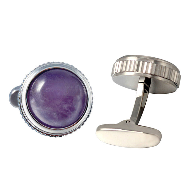 Natural Amethyst HighTower Serrated Side Stainless steel 316L Cufflinks for Tuxedo Shirts