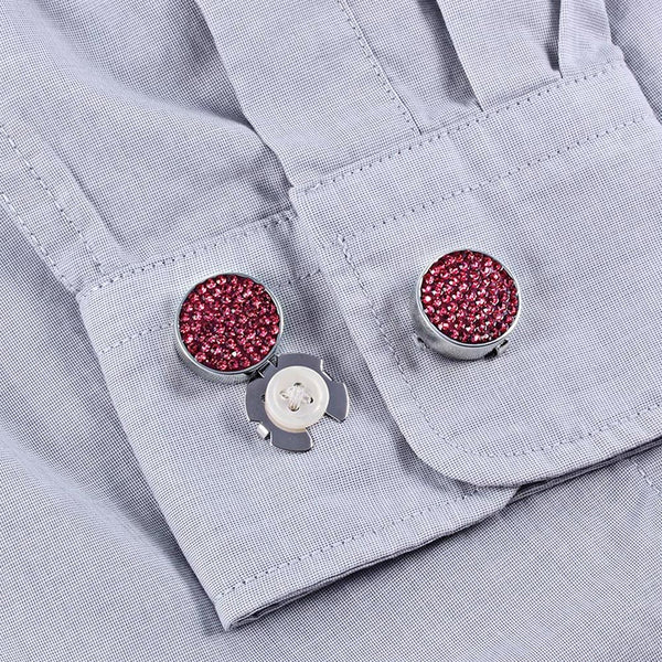 Forcehold starry sky full ROSE PINK zircon silver BUTTON COVER for Tuxedo Business Formal Shirts 17.5MM one pair