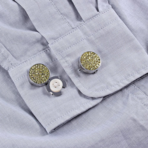 Forcehold starry sky full light yellow zircon silver BUTTON COVER for Tuxedo Business Formal Shirts 17.5MM one pair
