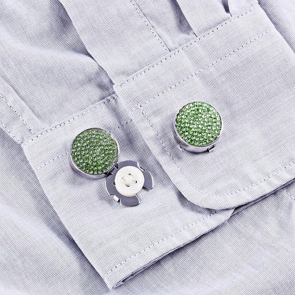 Forcehold starry sky full with Green zircon silver BUTTON COVER for Tuxedo Business Formal Shirts 17.5MM one pair