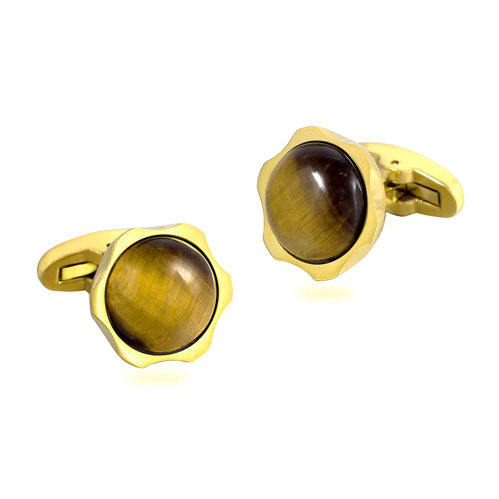 Opal Stone Sunflower Flower Stainless steel 316L 18K Gold Plating Cufflinks for Tuxedo Business Formal Shirts one pairs
