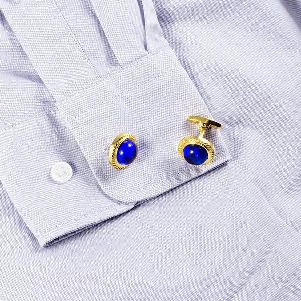 Love Wedding Blue Zircon Wheat Ears Jagged Edge Serrated stainless steel 316L Gold cufflinks for Men Tuxedo Shirts