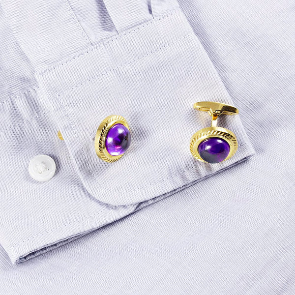 Love Wedding Purple Zircon Wheat Ears Jagged Edge Serrated stainless steel 316L Gold cufflinks for Men Tuxedo Shirts