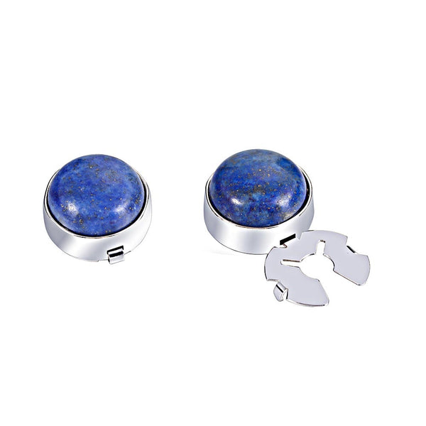 Natural Navy lapis lazuli silver BUTTON COVER for Tuxedo Business Formal Shirts 17.5MM one pairs