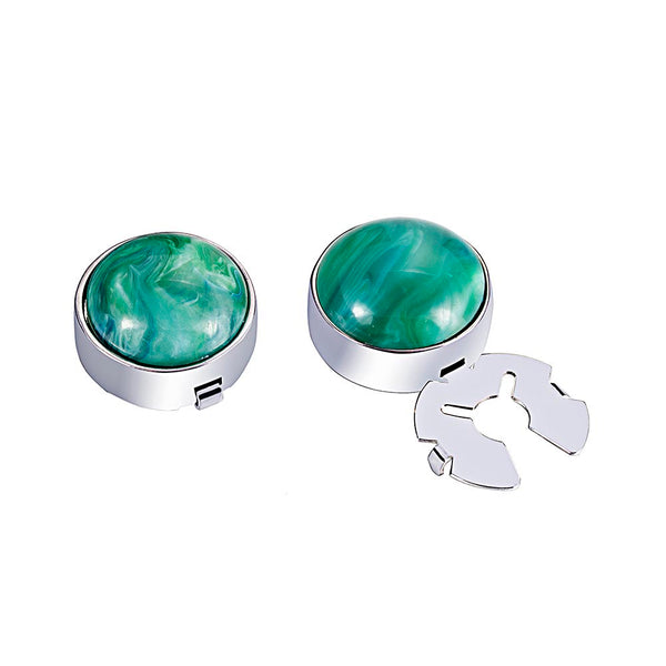 forcehold Cosmic nebula green agate stone  silver BUTTON COVER for Tuxedo Business Formal Shirts 17.5MM one pair