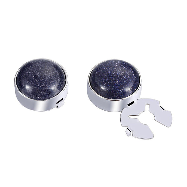 Forcehold Natural sandstone Starry black silver  BUTTON COVER  for Tuxedo Business Formal Shirts 17.5MM one pair
