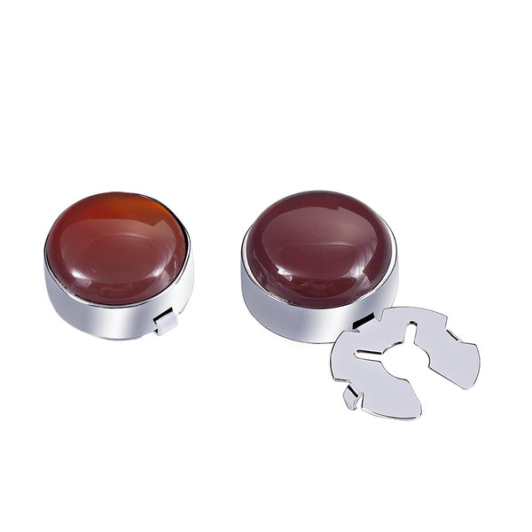 Forcehold  Red Agate Stone Silver BUTTON COVER for Tuxedo Business Formal Shirts 17.6MM one pair