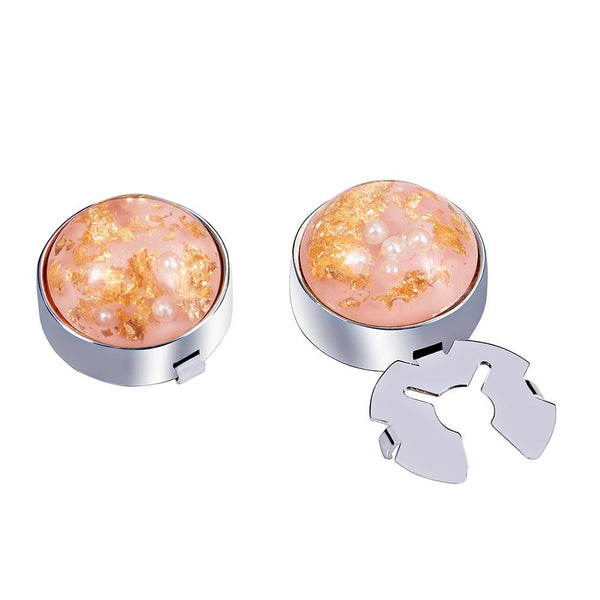 Forcehold Japanese gold foil broken pearl pink silver BUTTON COVER for Tuxedo Business Formal Shirts 17.5MM one pairs