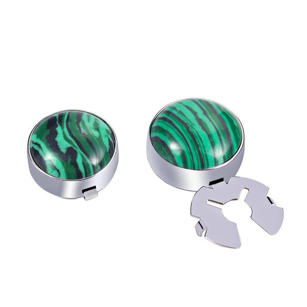 Natural malachite stone malachite green silver BUTTON COVER for Tuxedo Business Formal Shirts 17.5MM one pair