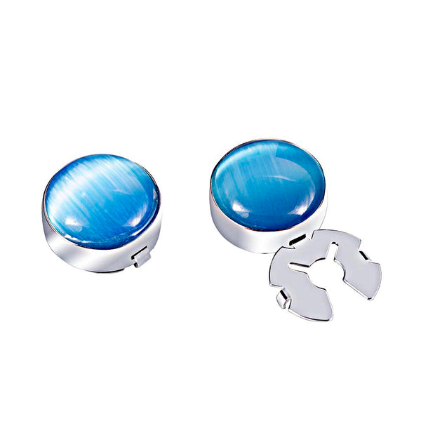 Forcehold Blue Glitter Opal Stone Silver BUTTON COVER for Tuxedo Business Formal Shirts 17.6MM one pair