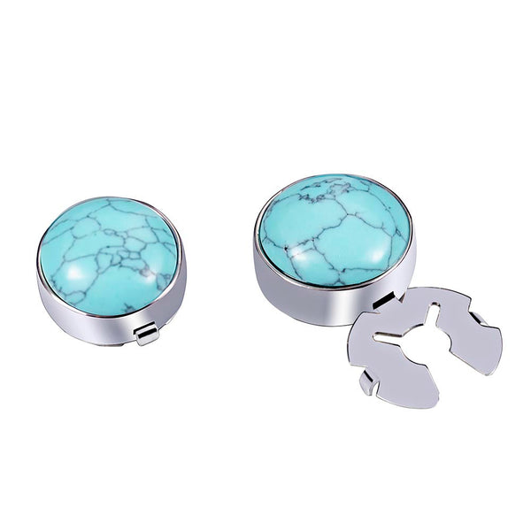 Forcehold Classical texture green turquoise  silver button cover for Tuxedo Business Formal Shirts 17.5MM one pair