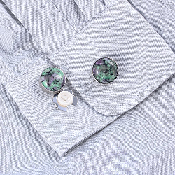 Forcehold Violet chaos flower silver green BUTTON COVER for Tuxedo Business Formal Shirts 17.5MM one pairs