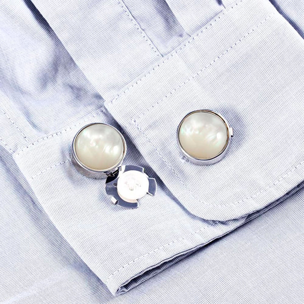 Natural White Shell Silver BUTTON COVER for Tuxedo Business Formal Shirts 17.6MM one pair