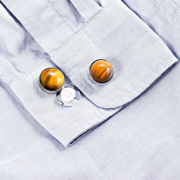 Natural enamel gold tiger eye stone BUTTON COVER for Tuxedo Business Formal Shirts 17.5MM one pairs