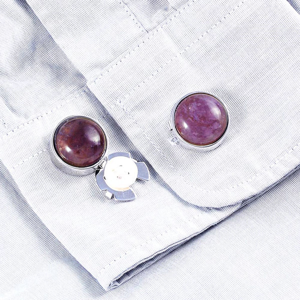 Natural purple Amethyst stone BUTTON COVER for Tuxedo Business Formal Shirts 17.5MM one pairs