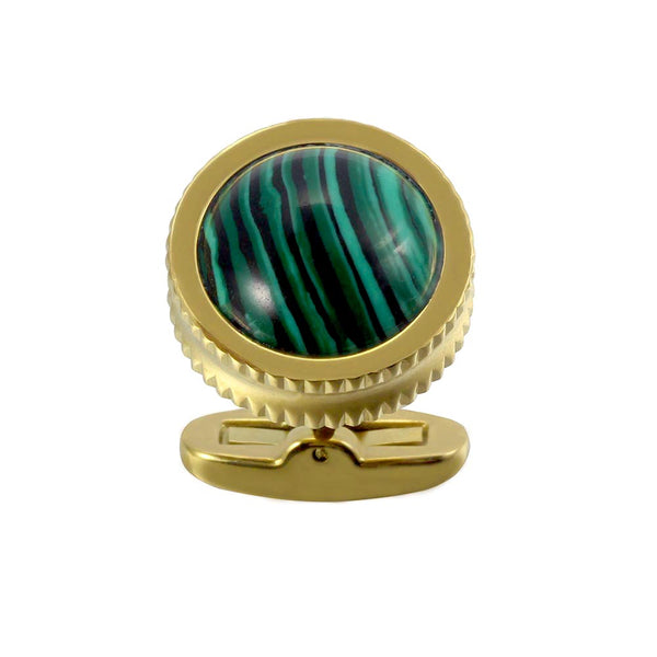 Green Malachite Stone High Heel Double Serrated Edges Stainless steel 316L 18K Gold Plating cufflinks for Tuxedo Business Formal Shirts one pairs