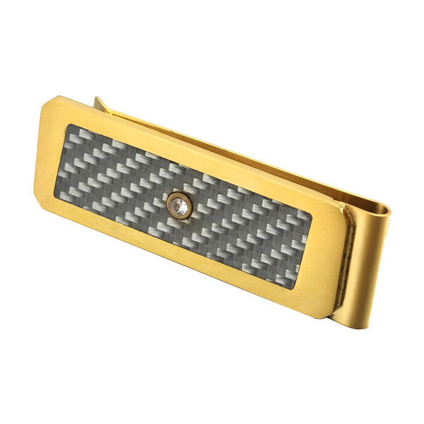 Silver With White Carbon Fiber Drill Crystal Stainless Steel Golden Money Clip Cash Clip