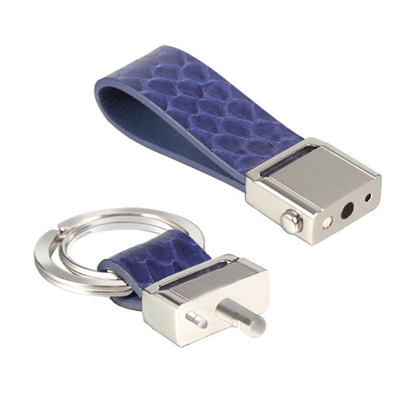 FORCEHOLD Blue Snake Genuine Leather keychain Push Button Removable KeyRing Clip Car Key Chain for Man and Woman
