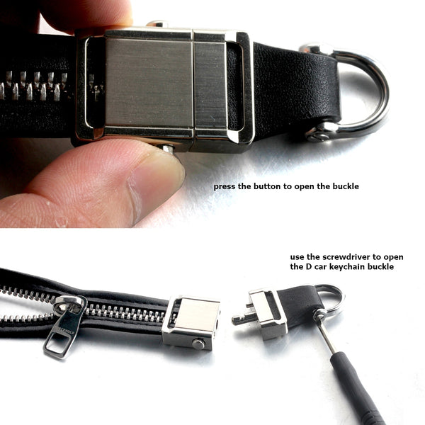 FORCEHOLD Black leather zipper button buckle lanyard car key card holder Phone Safety Strap Neck Strap (Black)