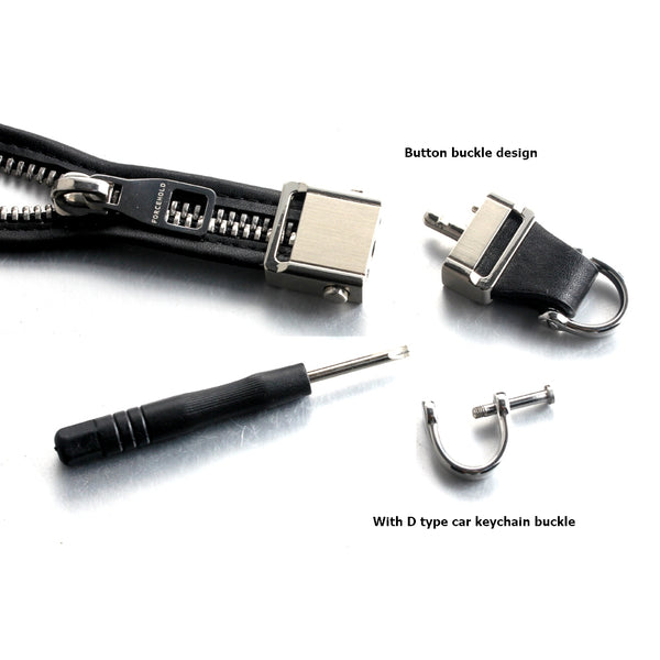 FORCEHOLD Black leather zipper button buckle lanyard car key card holder Phone Safety Strap Neck Strap (Black)