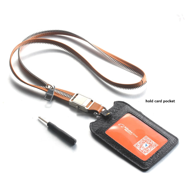 Brown Leather zipper button buckle phone lanyard car key card holder Phone Safety Strap Neck Strap 45cm