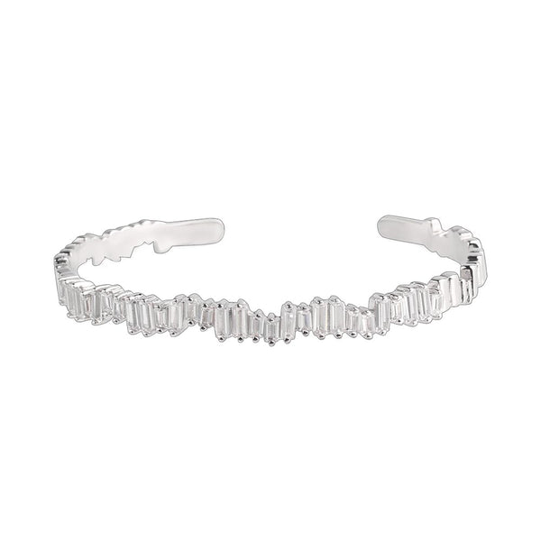 Shining Irregularly Arranged Baguette Crystal C shape Cuff Bracelet Bangle
