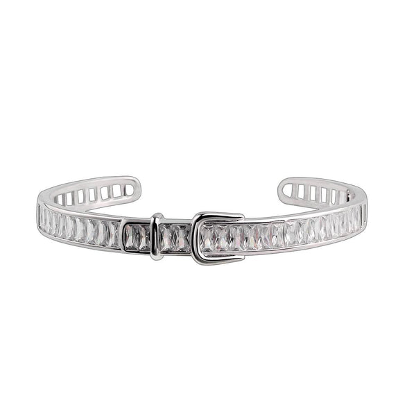 Sparkling Inlaid Trapezoidal Baguette Crystal Belt Buckle C Shape Cuff Bracelet