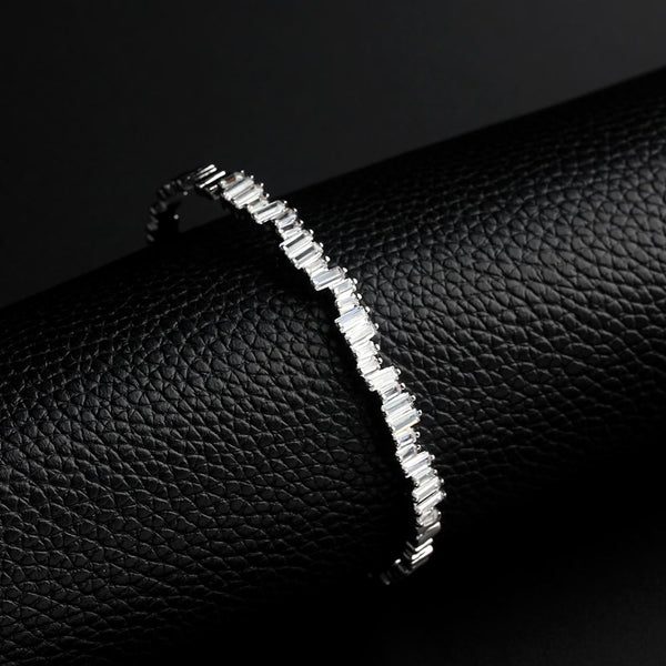 Shining Irregularly Arranged Baguette Crystal C shape Cuff Bracelet Bangle