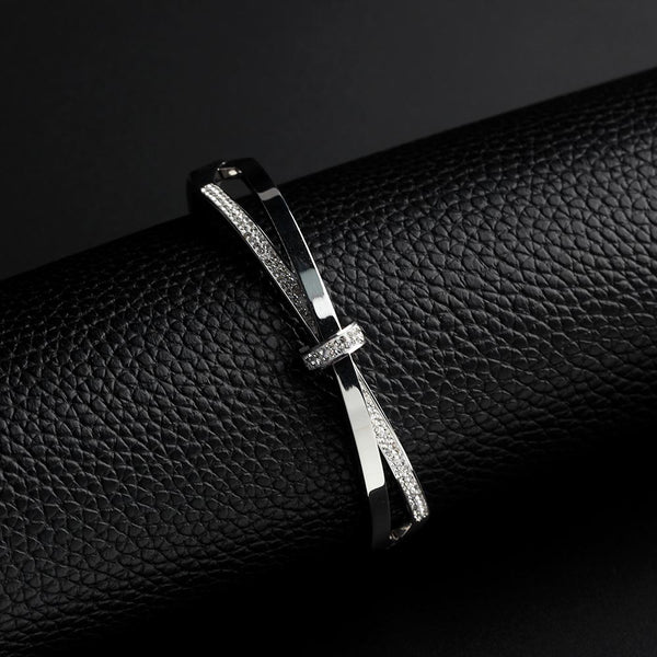 Cross Lover Knot Crystal Simple Stainless Steel Bracelet Bangle
