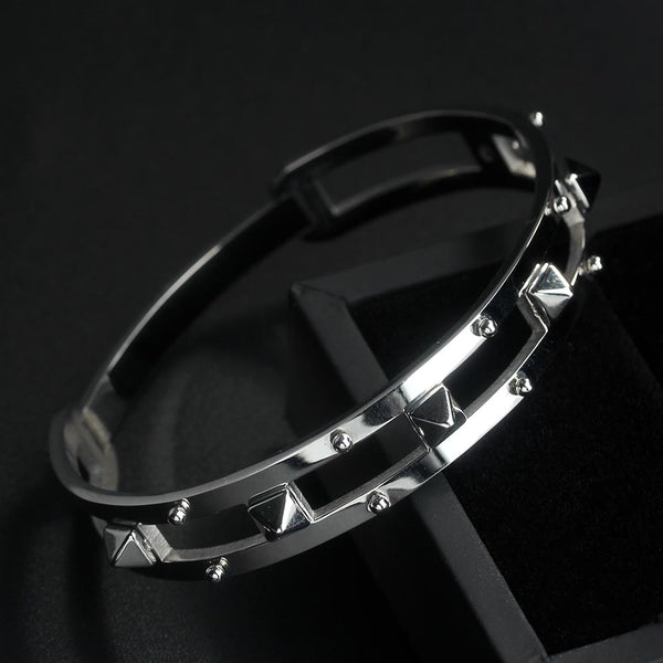 Punk Style RivetsTapered Double Row Hollow Stainless Steel Bracelet Bangle