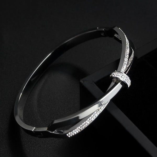 Cross Lover Knot Crystal Simple Stainless Steel Bracelet Bangle
