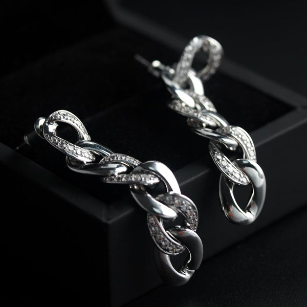 Luxury Retro Long Thick Chain  With Crystal Lady Stainless Steel  Earrings