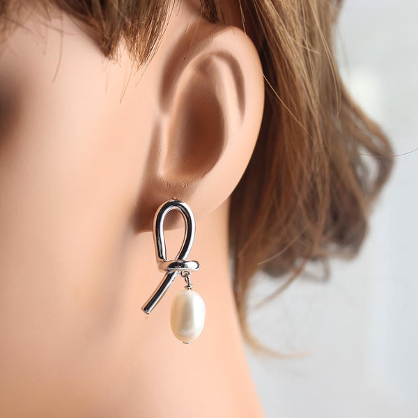 Fashion Knot Bead Pearl AB Asymmetric Stainless Steel  Women Earrings