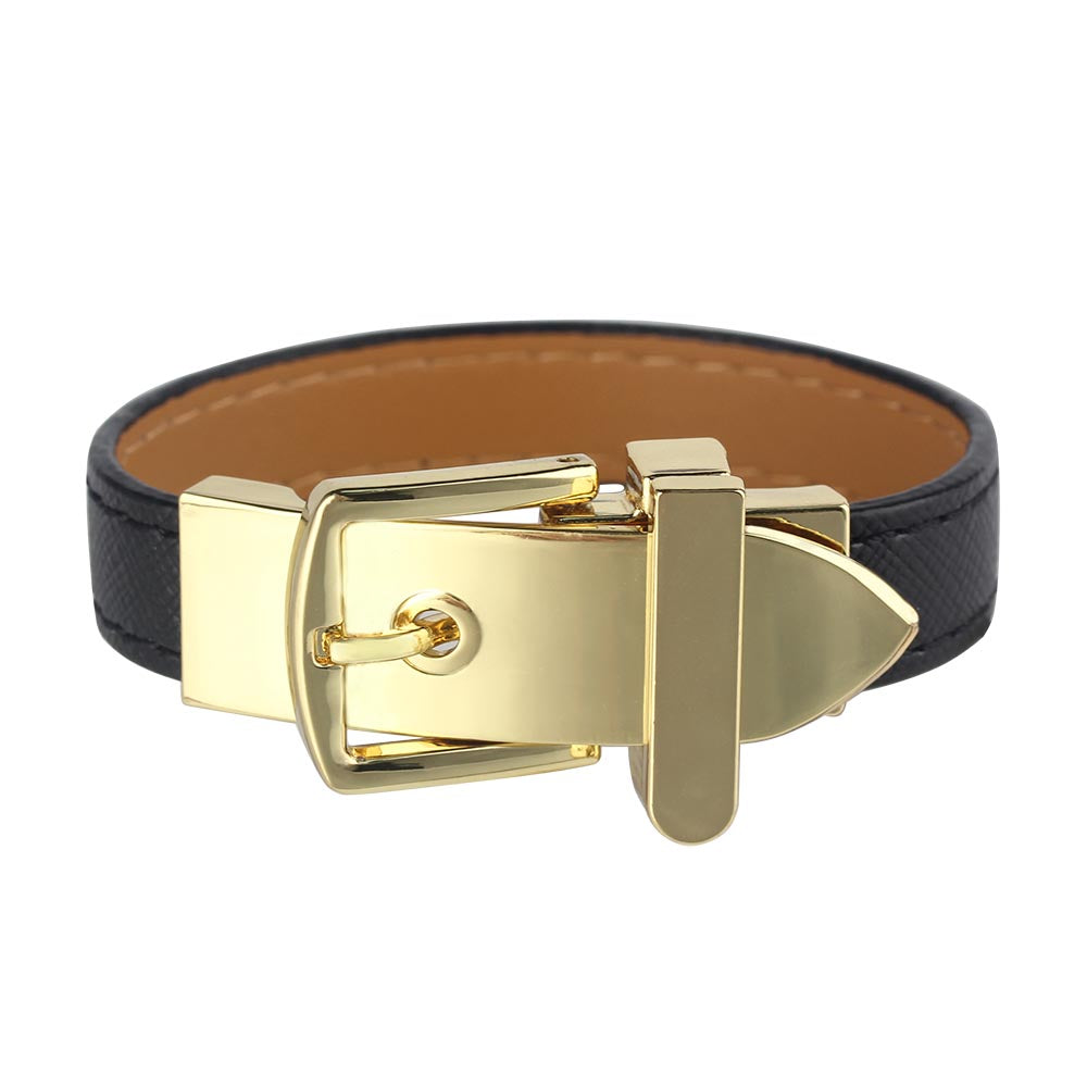 Cross Pattern Belt Buckle Alloy PU Leather Bracelet Bangle
