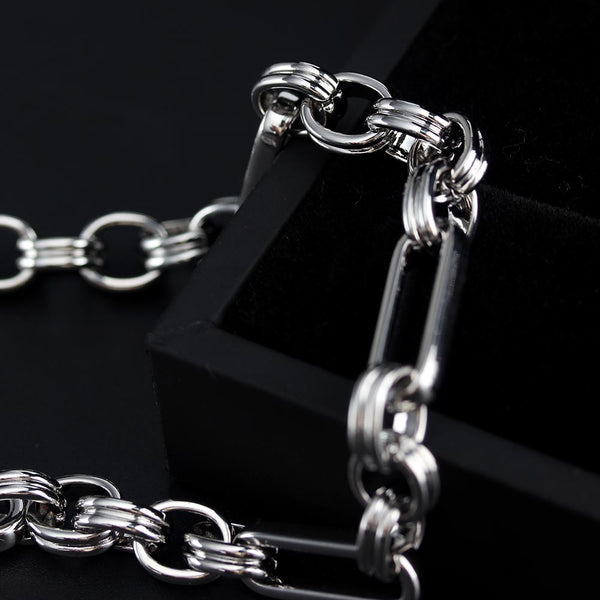 Retro Geometric Long Thick Chain Exaggerated Metal Steel  Bracelet